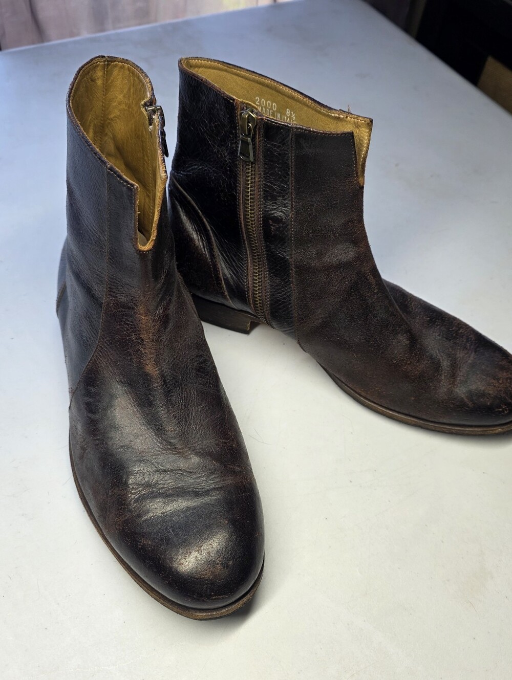Billy Reid Paglia Moto Boot Distressed Cowhide Leather Dark Brown 8.5